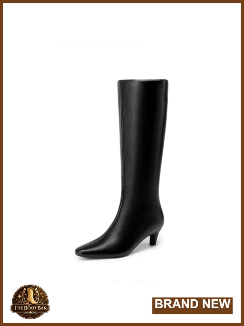Women's Knee High Square Toe Kitten Heel Boots Faux Leather